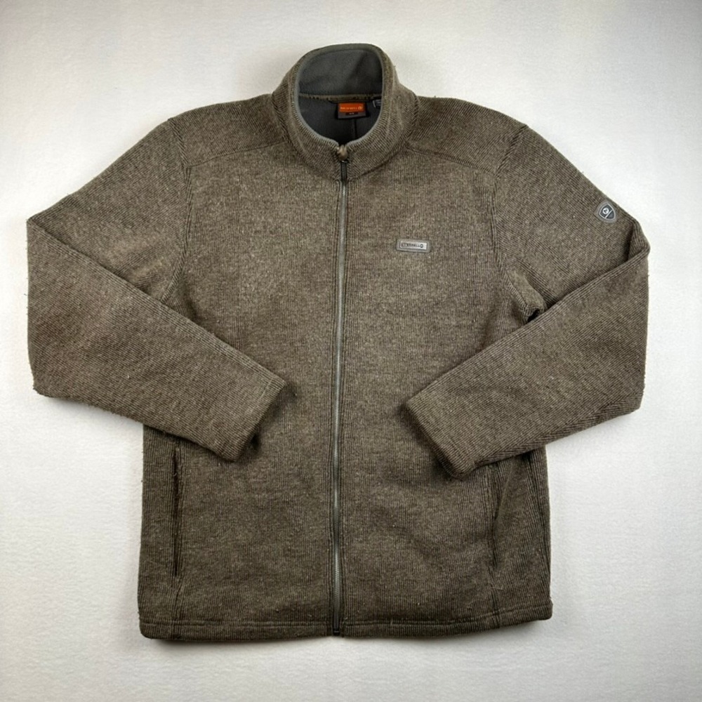Merrell Full Zip Sweater Mens M Brown Wool Blend Fleece Lined Gorpcore Outdoor